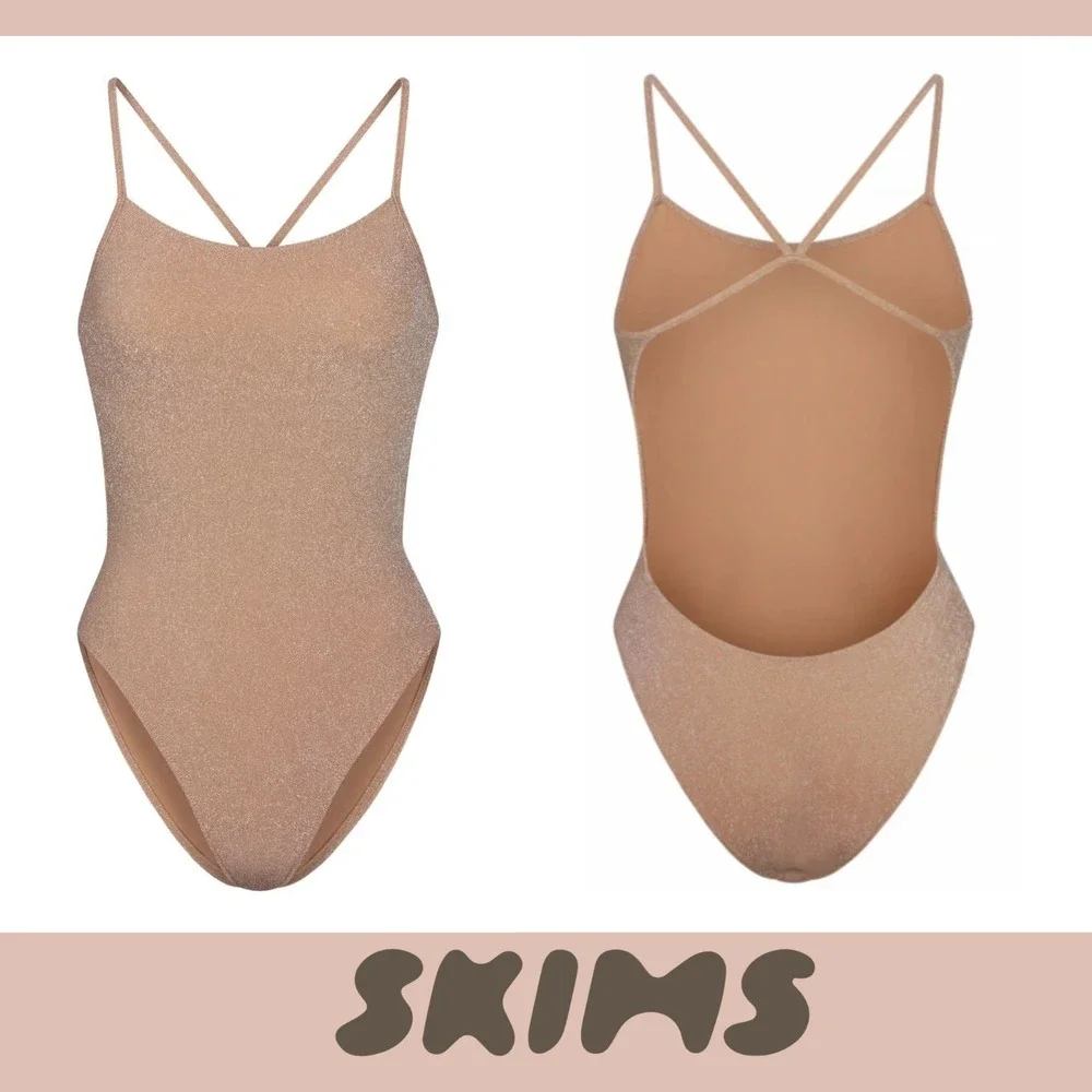 NWT $58 SKIMS [ PLUS 3X ] Glitter Swim‎ One-Piece Swimsuit in Sienna T2132